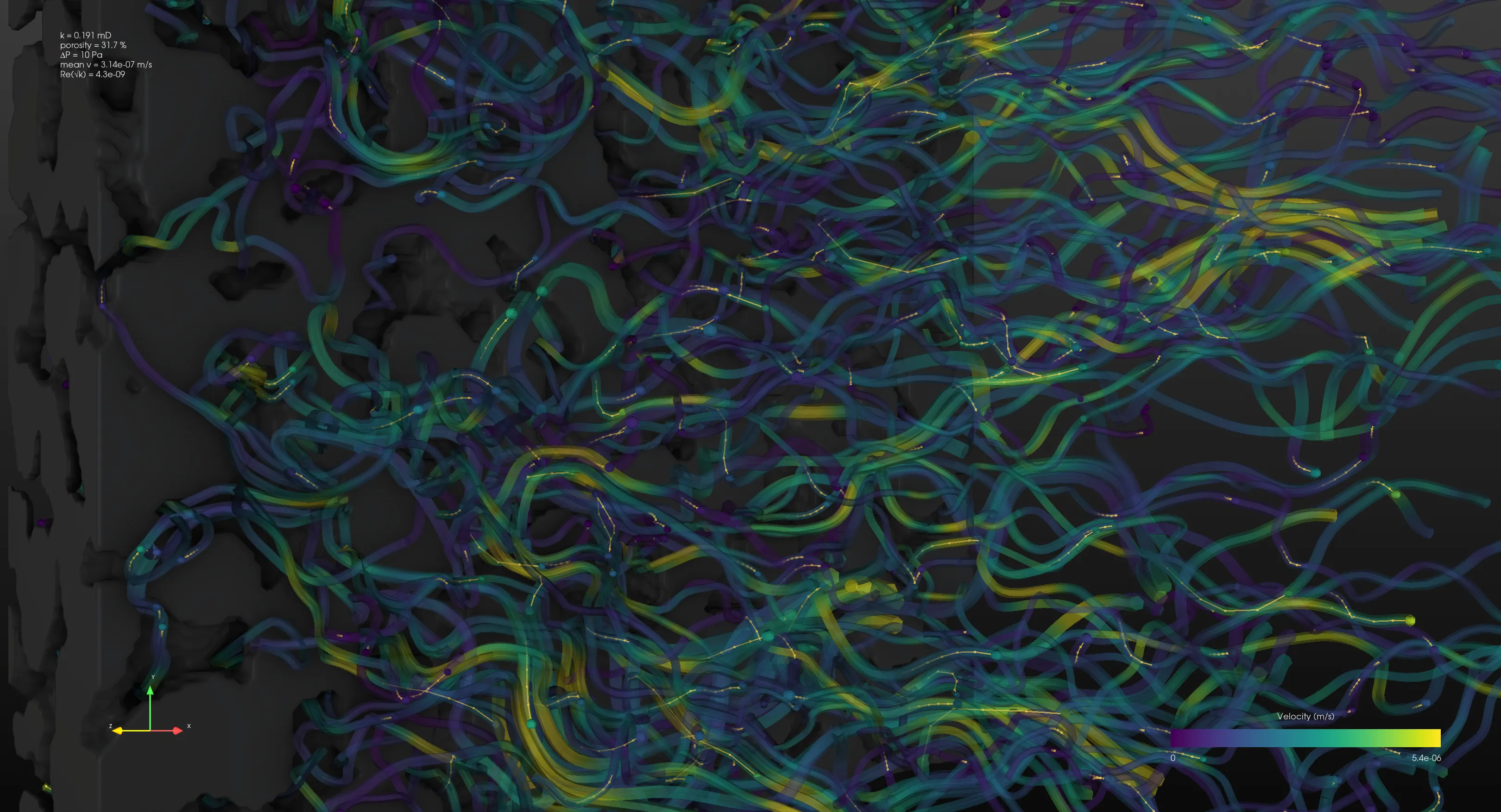 Visualization of a 3D digital rock model reconstructed from tomography image datasets using DRL Studio.